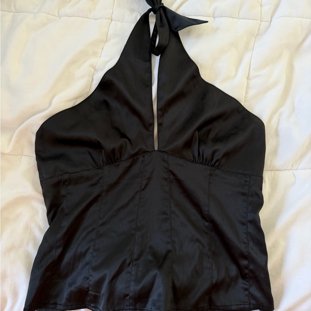 Smart Set Black Satin Halter Blouse